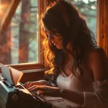 a girl using a typewritter